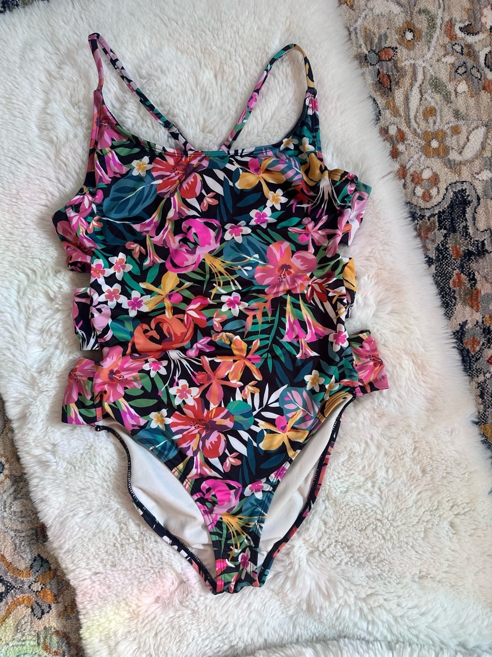 Hurley Floral Crossback Cutout Side One-Piece Swimsuit